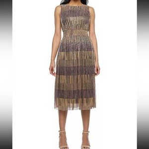 Danny & Nicole Sleeveless Metallic Midi Fit + Flare
